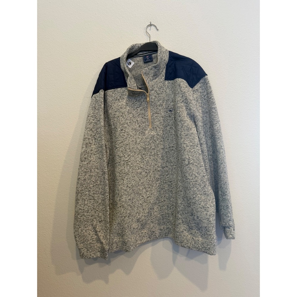 Vineyard Vines Mens XXL Gray Marled Quilted Shoulder Quarter Zip Fleece Pullover